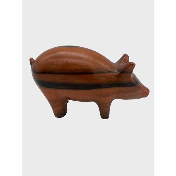 Hand Carved Wood Pig Figurine Collectible 5.5" x 3" Dark & Light Brown - Picture 2 of 6